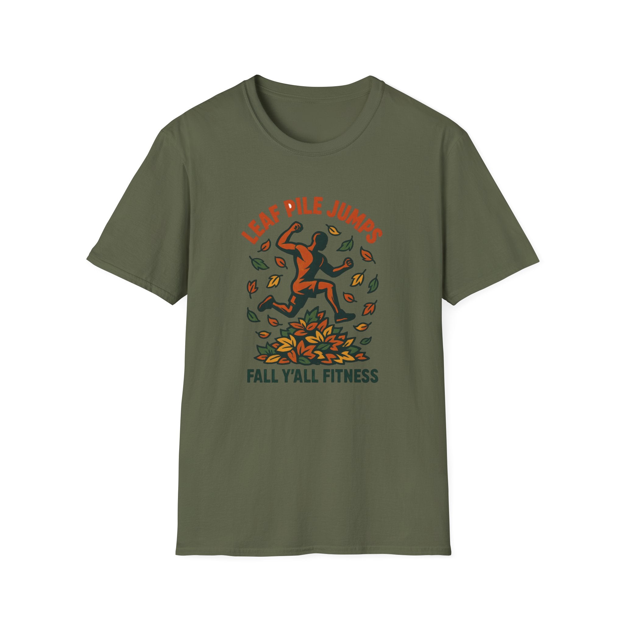 Leaf Pile Jump Fitness T-Shirt